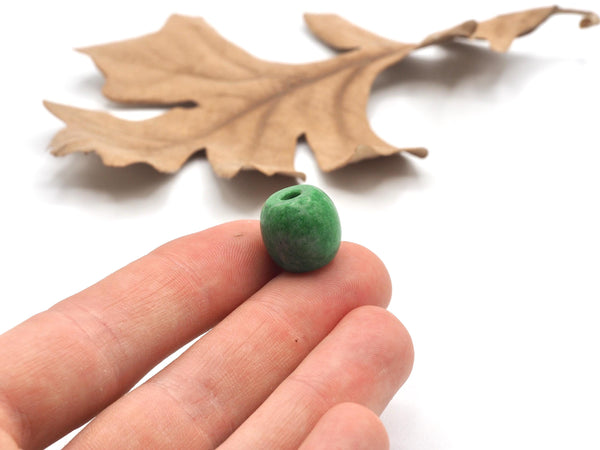 Hand Carved Bright Green Siberian Jadeite Jade Bead 14mm x 14.5mm