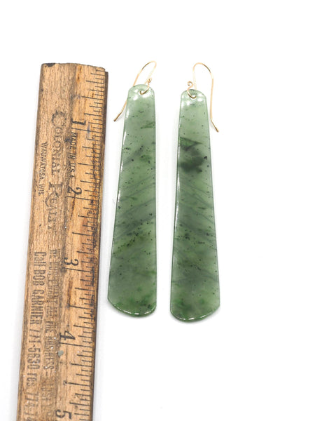 Hand Carved Yukon Chrome Fleck Nephrite Jade Earrings