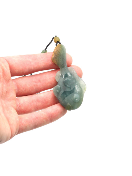 Hand Carved Blue Guatemalan Jadeite Clownfish Pendant