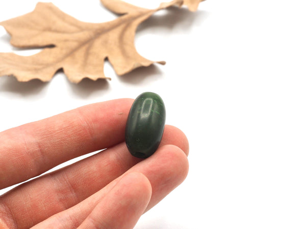 Hand Carved  Cassiar Chrome Fleck Nephrite Jade Bead 25mm x 15mm