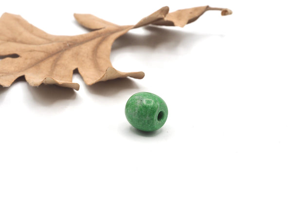 Hand Carved Bright Green Siberian Jadeite Jade Bead 14mm x 14.5mm