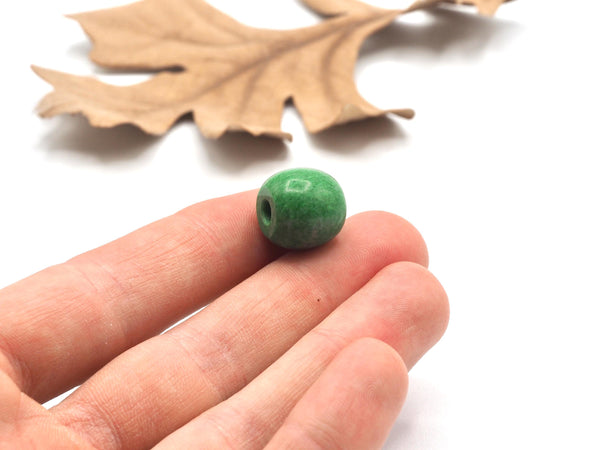 Hand Carved Bright Green Siberian Jadeite Jade Bead 14mm x 14.5mm