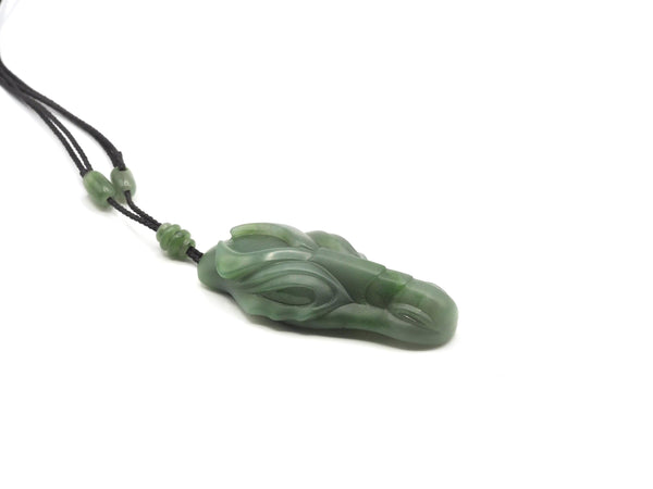 Hand Carved Yukon Nephrite Jade Dragon Head Pendant