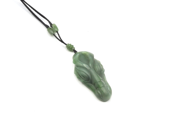 Hand Carved Yukon Nephrite Jade Dragon Head Pendant