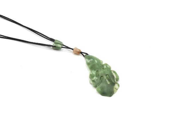 Hand Carved Siberian Nephrite Jade Oak leaf Pendant