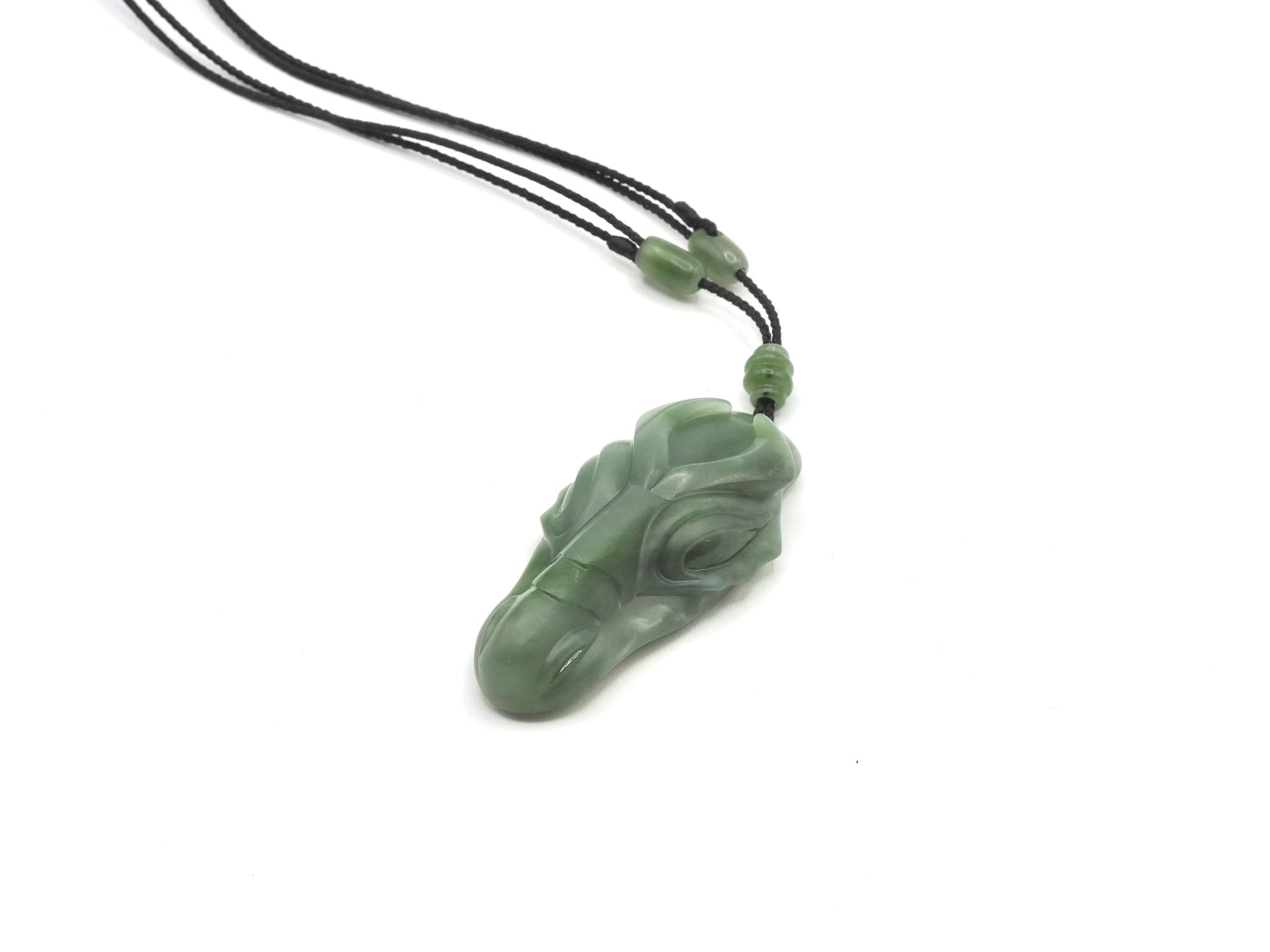 Hand Carved Yukon Nephrite Jade Dragon Head Pendant