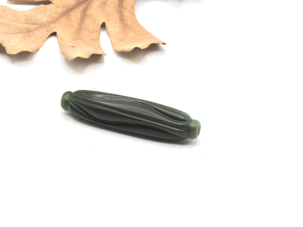 Hand Carved Wyoming Forest Green Nephrite Jade Bead