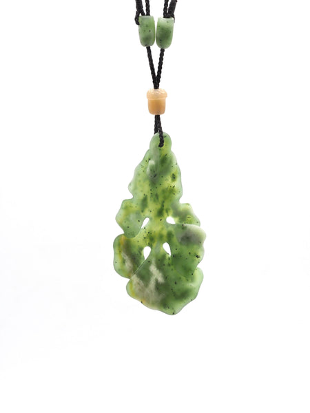 Hand Carved Siberian Nephrite Jade Oak leaf Pendant