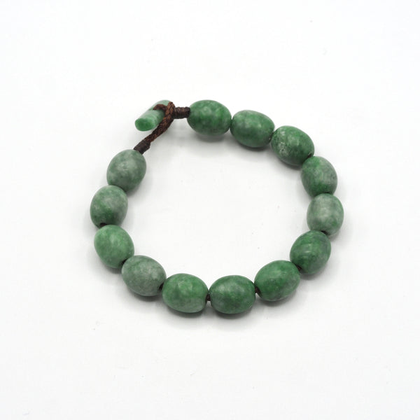 Mossy Green Siberian Jadeite Beaded Bracelet 7"